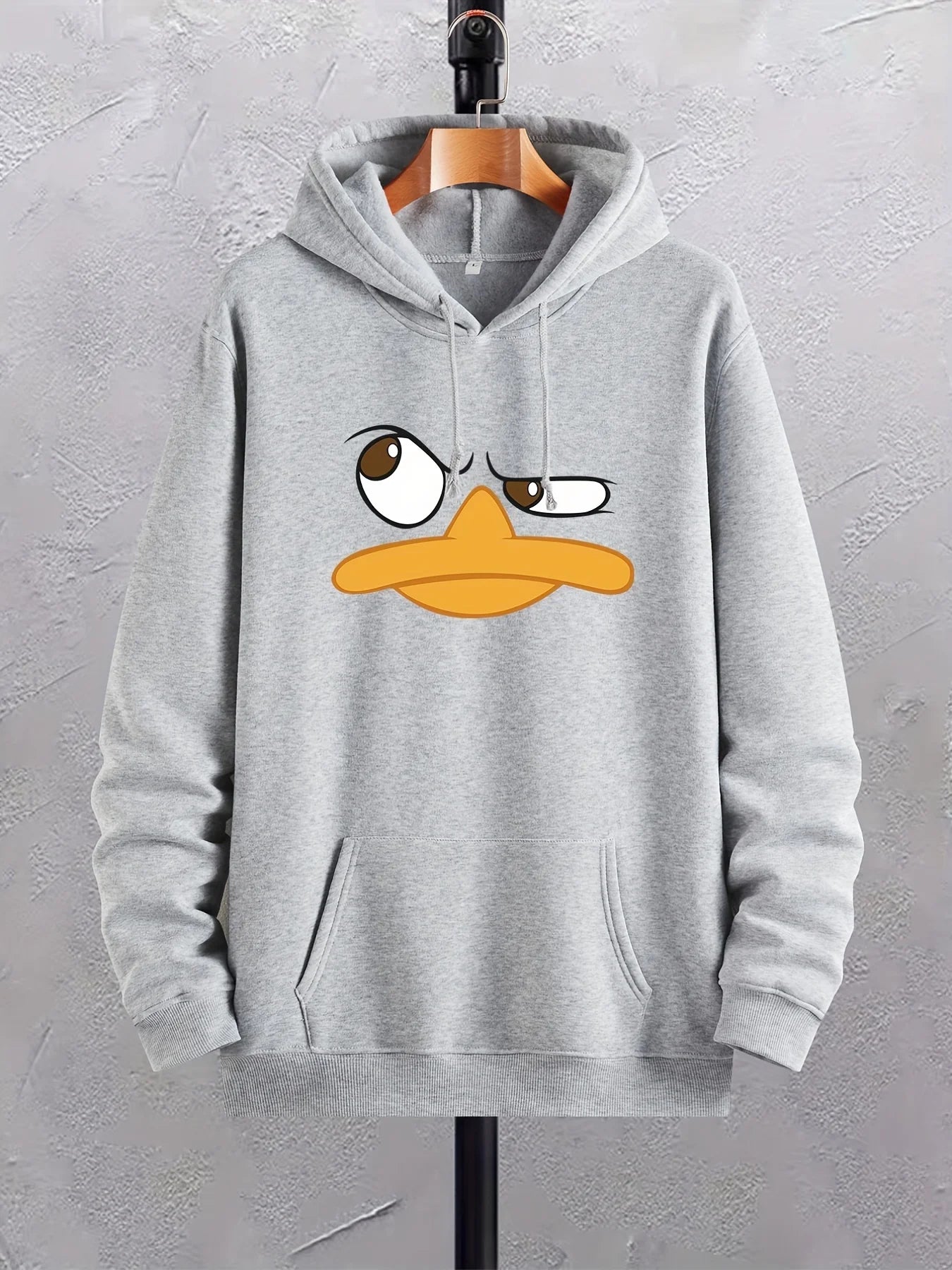 Felpe con cappuccio da uomo con stampa anatra cartone animato, felpa con cappuccio grafica con tasca a marsupio, comodo pullover con cappuccio ampio e alla moda con coulisse
