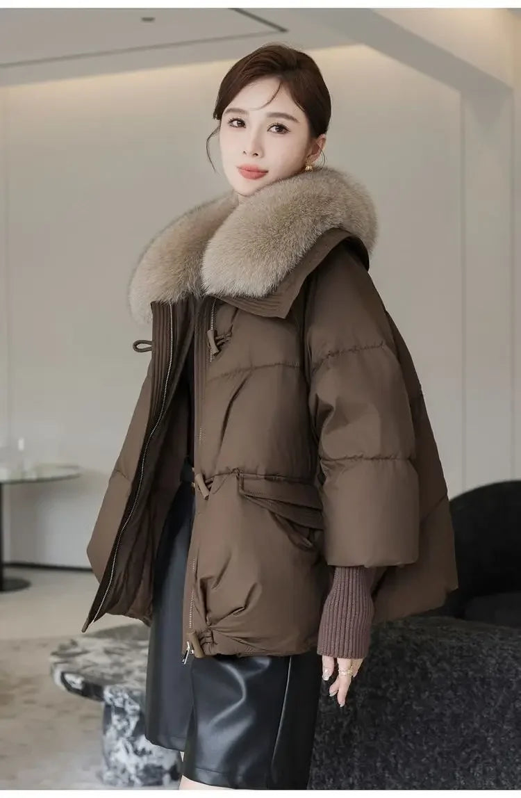 2025 inverno nuovo piumino corto imbottito donna Parka collo di pelliccia cappotti di cotone spesso vestiti nero tuta sportiva casual femminile nuovo