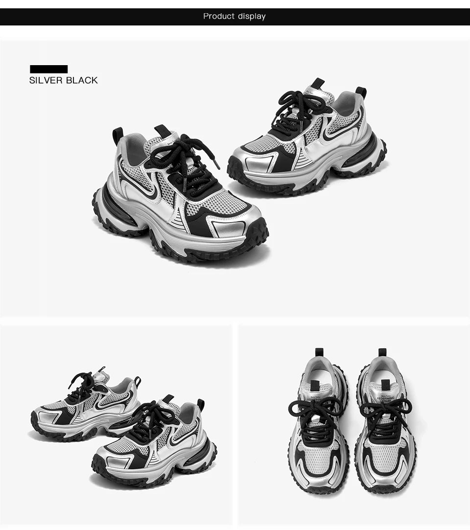 BEAUTODAY Chunky Sneakers Women Mesh Solid Color Patchwork Thick Sole Lace-up 2024 Spring Female Leisure Shoes Handmade 29A03