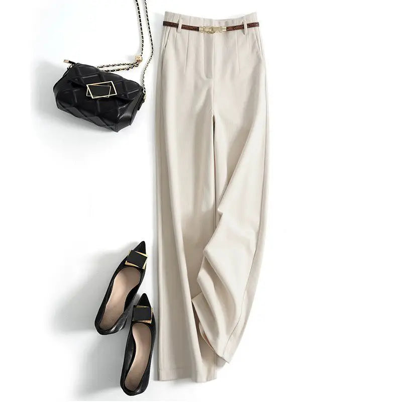 CGC Pantaloni larghi larghi a vita alta alla moda coreana Pantaloni di lana da donna Pantaloni larghi dritti solidi semplici Pantaloni da jogging casual