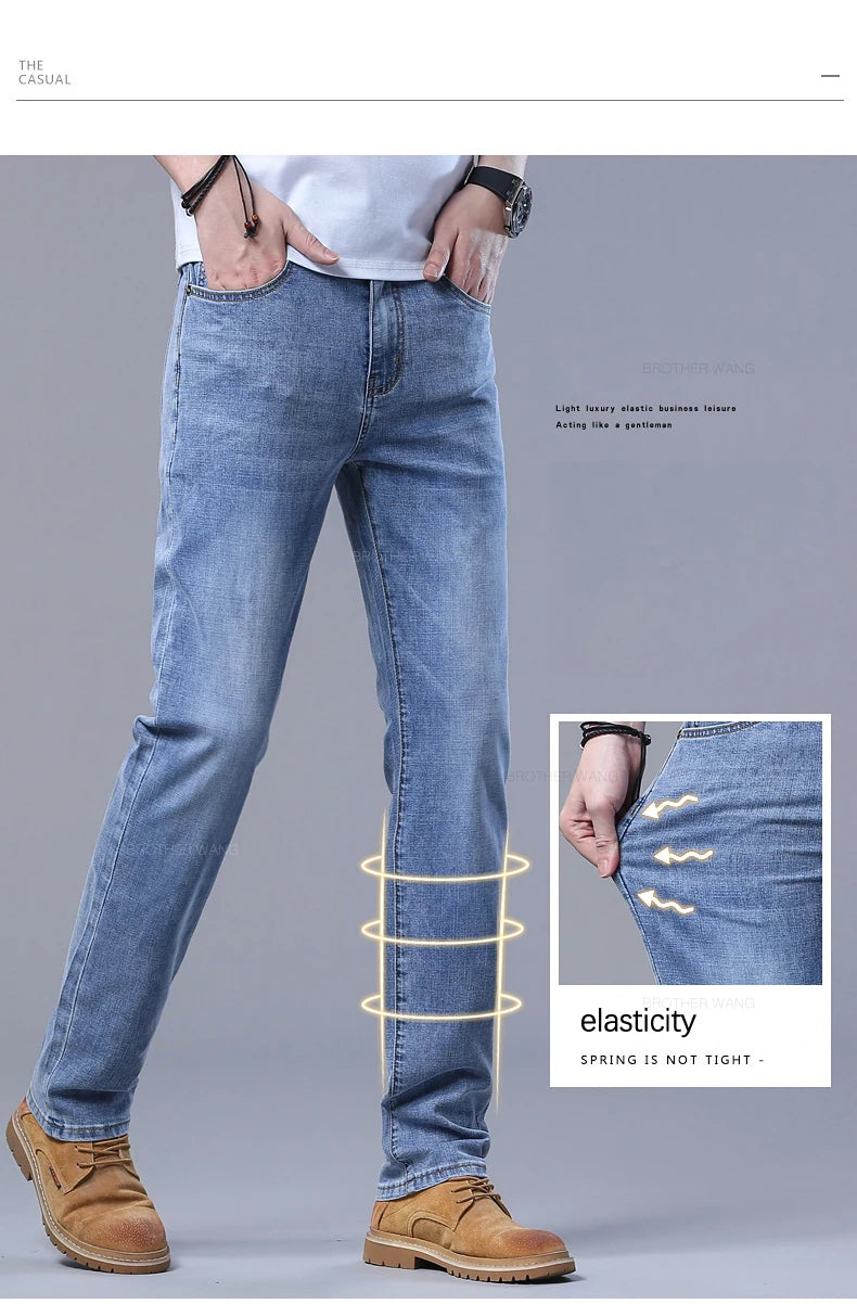 Jeans slim azzurri da uomo primaverili Pantaloni in denim in tessuto elasticizzato casual alla moda Pantaloni classici Grigio fumo