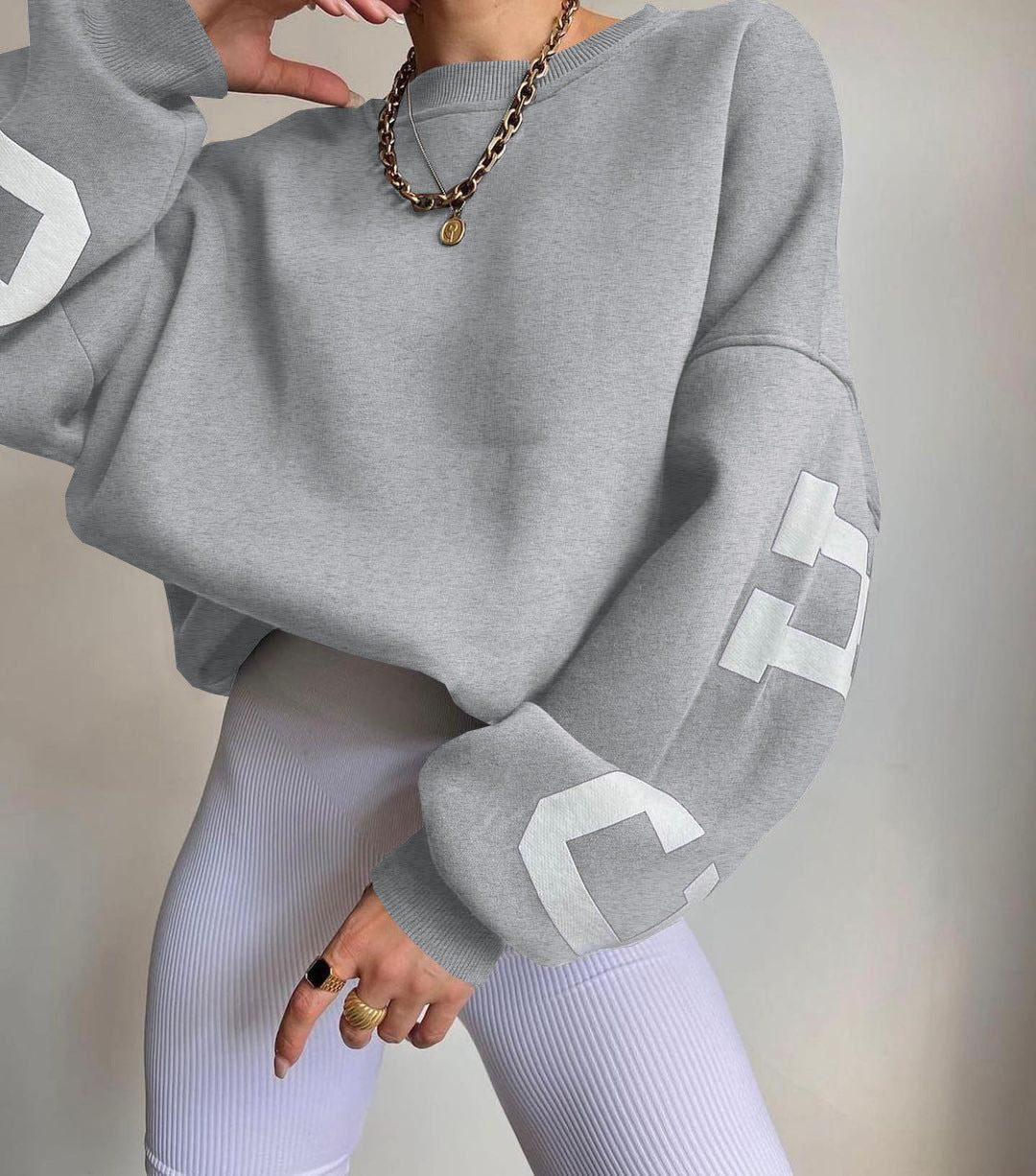 Combhasaki Y2K Grunge Pullover allentato da donna Felpe con stampa di lettere Top a maniche lunghe ispessiti casual Felpa con cappuccio autunnale Streetwear