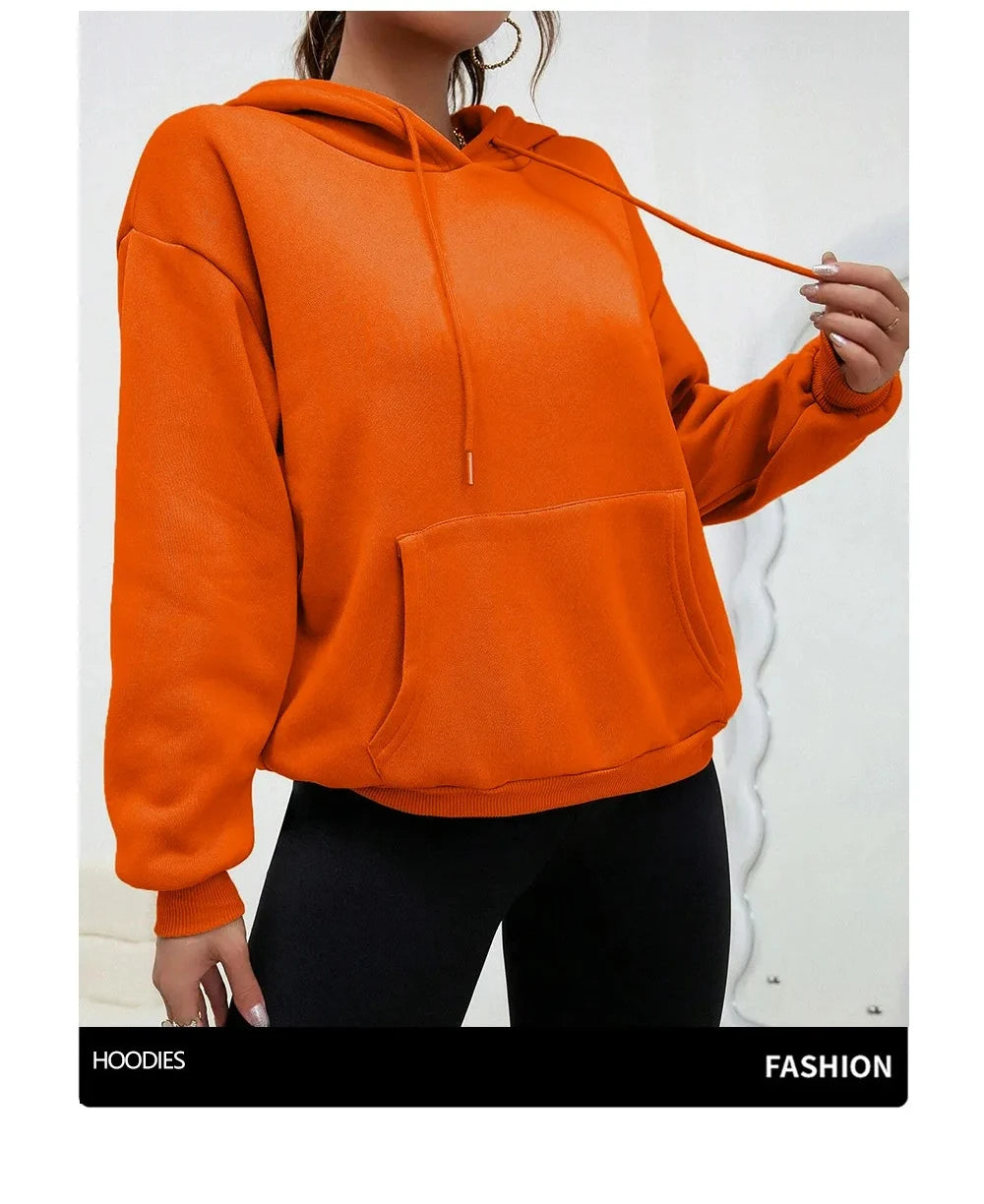 NUOVE felpe con cappuccio solide da donna invernali felpe comode in pile elasticizzato di base tasche larghe vestiti caldi pullover femminile da strada