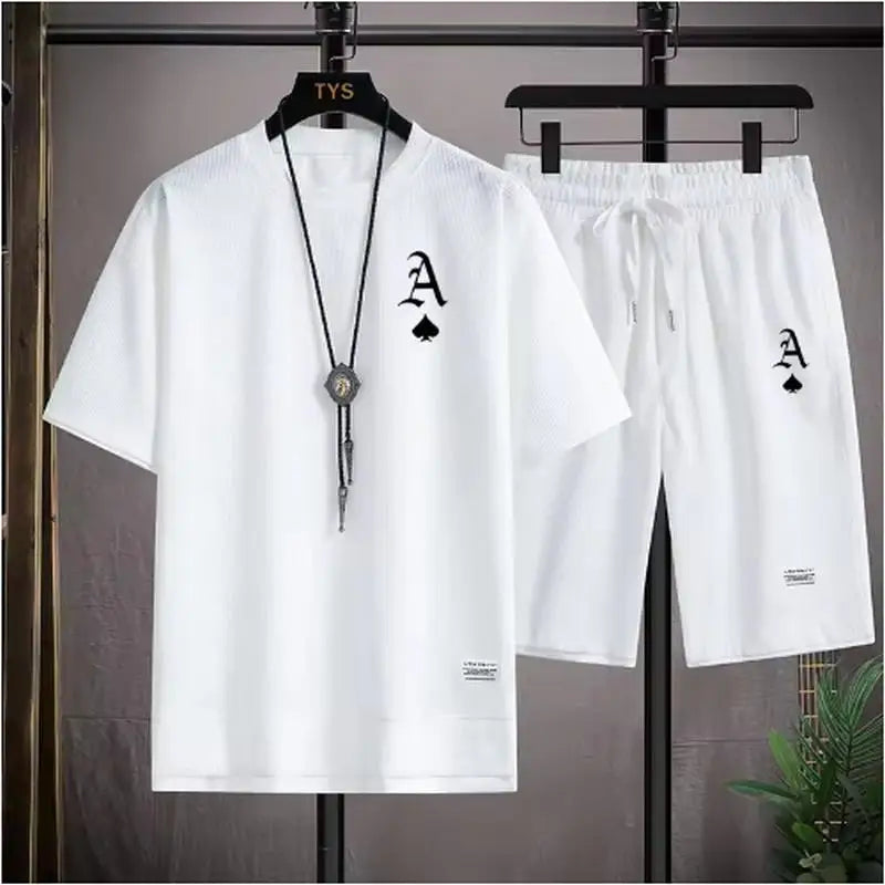 T-shirt a maniche corte da uomo casual alla moda e pantaloncini sportivi estivi all'aperto set da due pezzi casual quotidiano