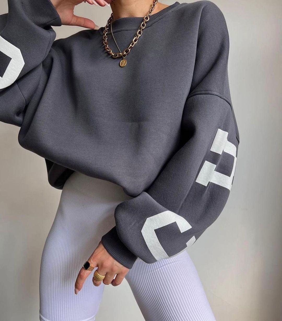 Combhasaki Y2K Grunge Pullover allentato da donna Felpe con stampa di lettere Top a maniche lunghe ispessiti casual Felpa con cappuccio autunnale Streetwear