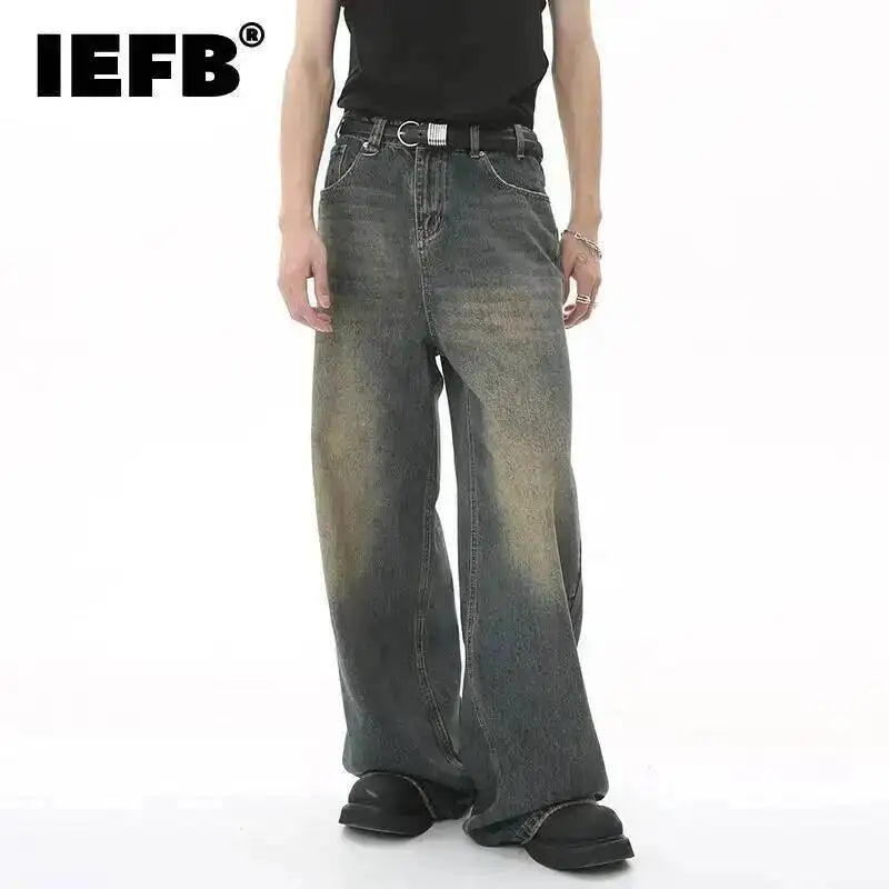 IEFB Pantaloni in denim da uomo estivi Vecchio blu lavato Jeans maschili Dritto Casual da uomo Pantaloni larghi a gamba larga Nuova moda 9C354