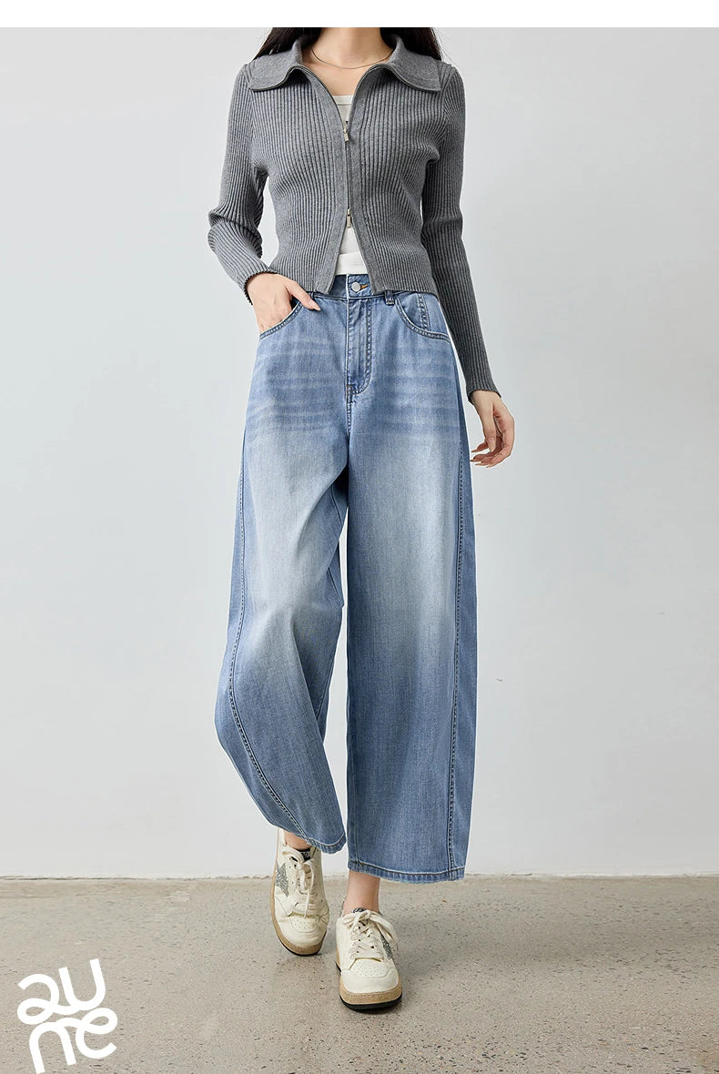TOYOUTH Jeans da donna 2026 Autunno Nuovi pantaloni cropped a gamba larga deconstruiti con vestibilità snellente