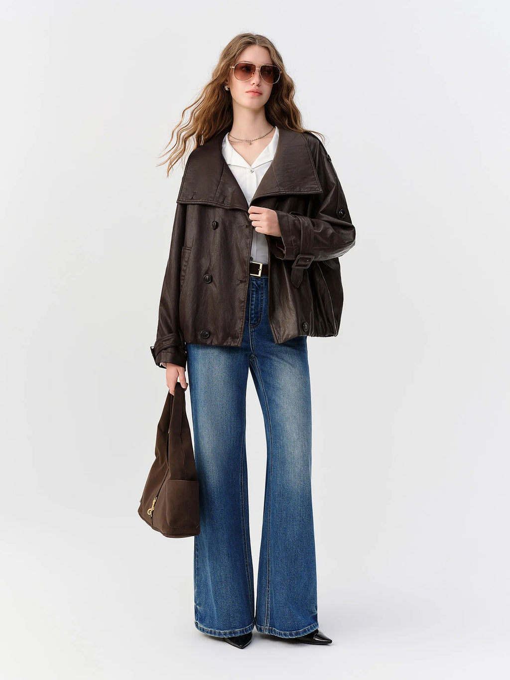 DUSHU 2026 Autunno Jeans Svasati Elasticizzati Slim-Fit da Donna, Pantaloni Bootcut a Vita Alta che Allungano la Gamba in Lunghezza Estesa