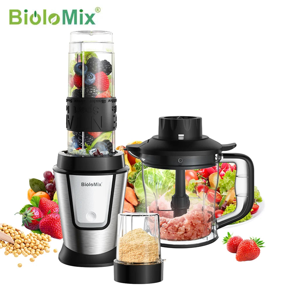 BioloMix 700W Compact Kitchen Blender 3-in-1 Juicer Food Processor and Dry Grinder Perfect for Making Fresh Juices Dips