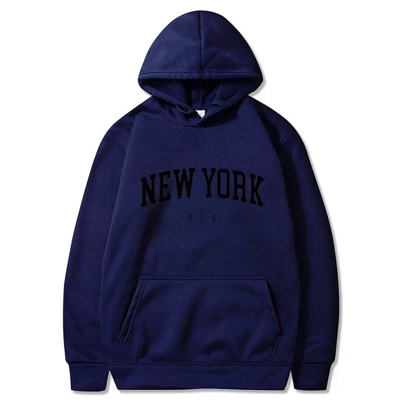 Uomo Donna New York USA City Felpe con cappuccio Moda Lettera stampata Felpe grafiche Allentate Casual Harajuku Pullover con cappuccio Abbigliamento sportivo