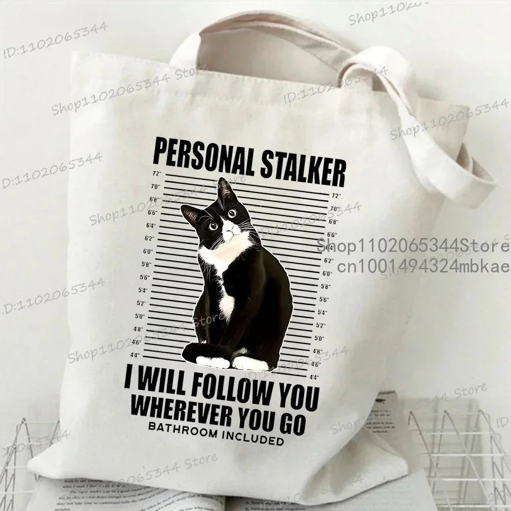 Nuove borse tote da donna della serie Cat Borsa ecologica in tela con stampa di gatti mucca carina Borsa a tracolla per adolescenti per amanti dei gatti di moda Harajuku ad alta capacità