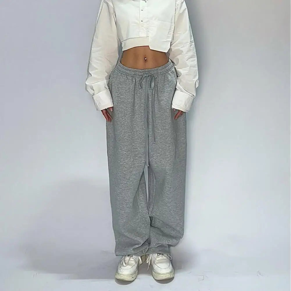 Pantaloni sportivi solidi casual per le donne Pantaloni da jogging larghi con lacci a vita alta Pantaloni classici larghi streetwear Pantaloni sportivi da ballo femminili Y2K