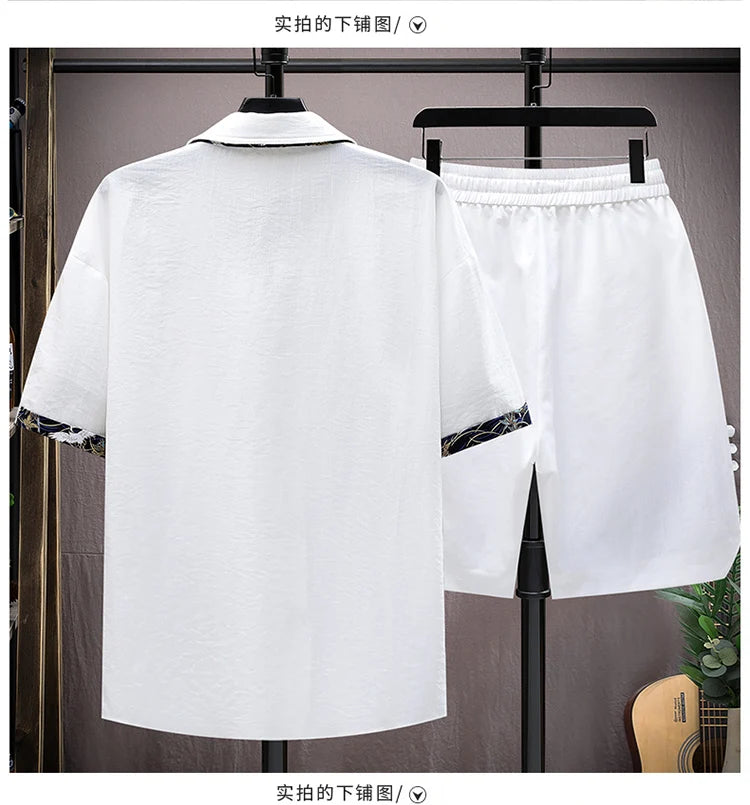 Set estivi uomo moda stampa camicia a maniche corte pantaloncini due pezzi uomo stile cinese Set sciolto Set corto da uomo