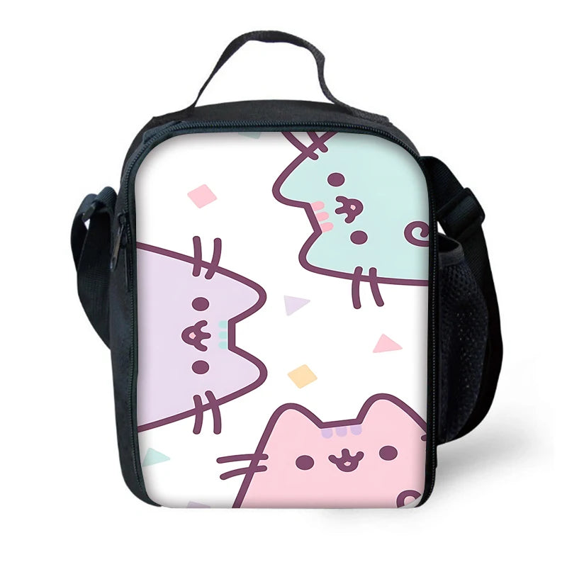 Zaino per bambini con gatti Kawaii Pusheens per la scuola con borse per il pranzo, borse per matite, borse per la scuola per ragazzi e ragazze, miglior regalo