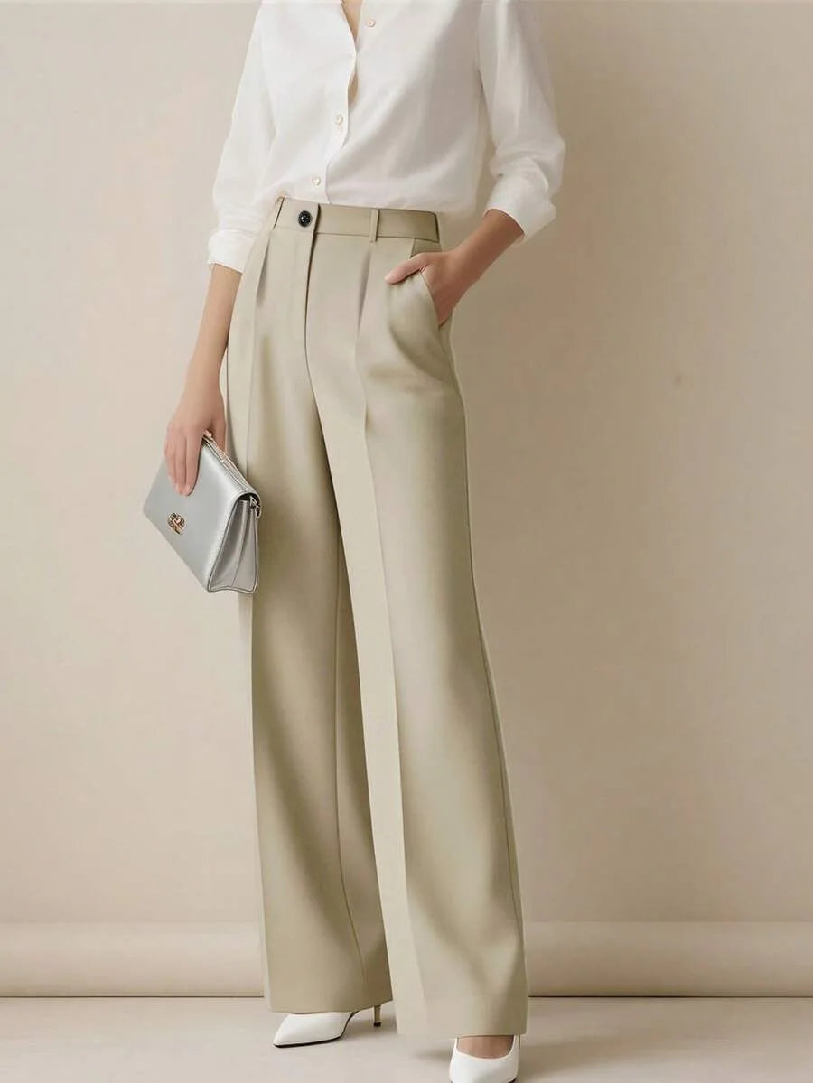 Pantaloni larghi pieghettati a vita alta da donna casual in tinta unita Pantaloni da lavoro Primavera Autunno Nuovi pantaloni dritti Pantaloni su misura da ufficio