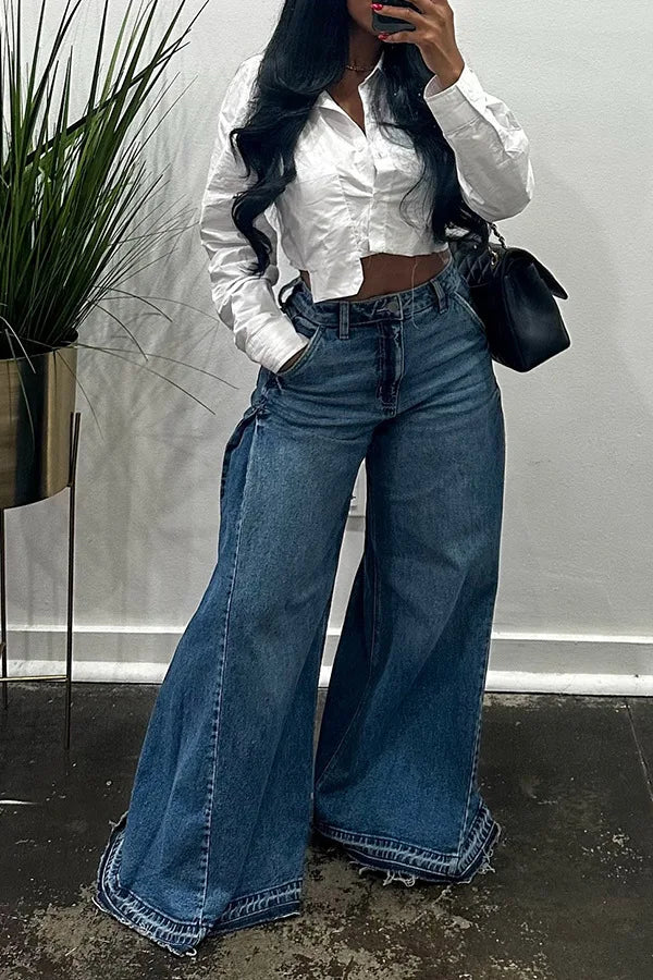 Pantaloni jeans svasati a gamba larga larghi alla moda casual impiombati da donna di nuova moda europea americana Pantaloni jeans streetwear femminili