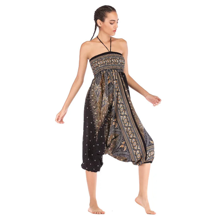 Pantaloni della Boemia Donna Pantalones Mujer Hippie Vita alta Rayon Harem Baggy Boho Yoga Beach Wear Pour Femme Calca Feminina Stampato
