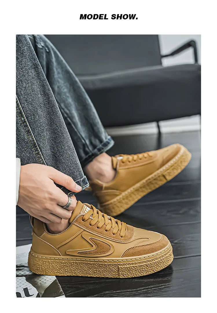 Scarpe da ginnastica in pelle moda Scarpe vulcanizzate piatte e traspiranti da uomo Scarpe con plateau resistenti all'usura per il tempo libero all'aperto Zapatillas Hombre