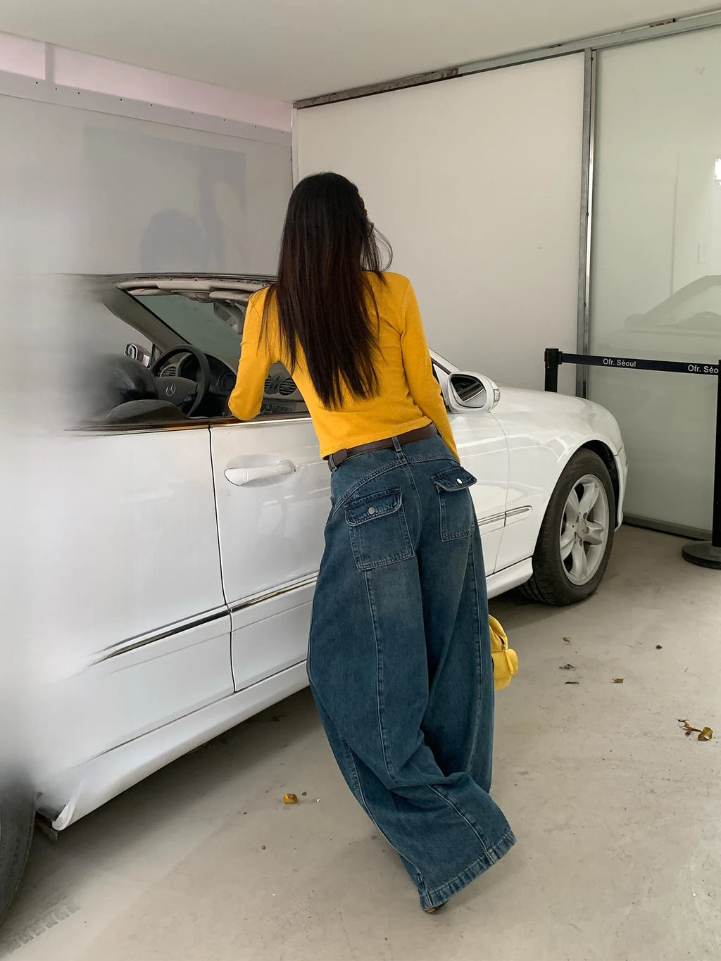 Jeans in denim blu a gamba dritta e vestibilità ampia da donna, pantaloni casual a gamba larga, comodi e rilassanti, stile coreano, per la primavera