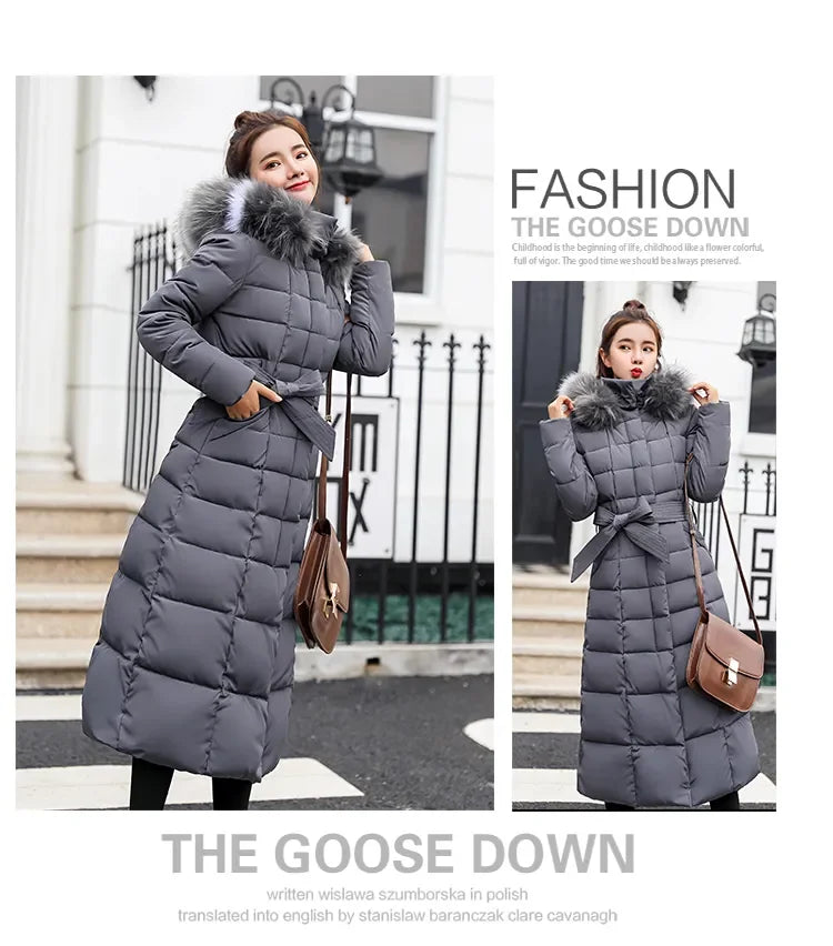 Cappotto Parka lungo in cotone piumino femminile nuovo inverno sopra il ginocchio ampio collo in pelliccia con cappuccio caldo parka spesso soprabito imbottito da donna