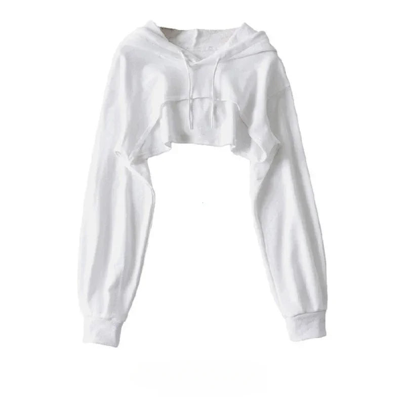 Felpa con cappuccio femminile Personalità Crop irregolare Stile ultra corto Top a maniche lunghe Felpa con spedizione di goccia femminile Y2k