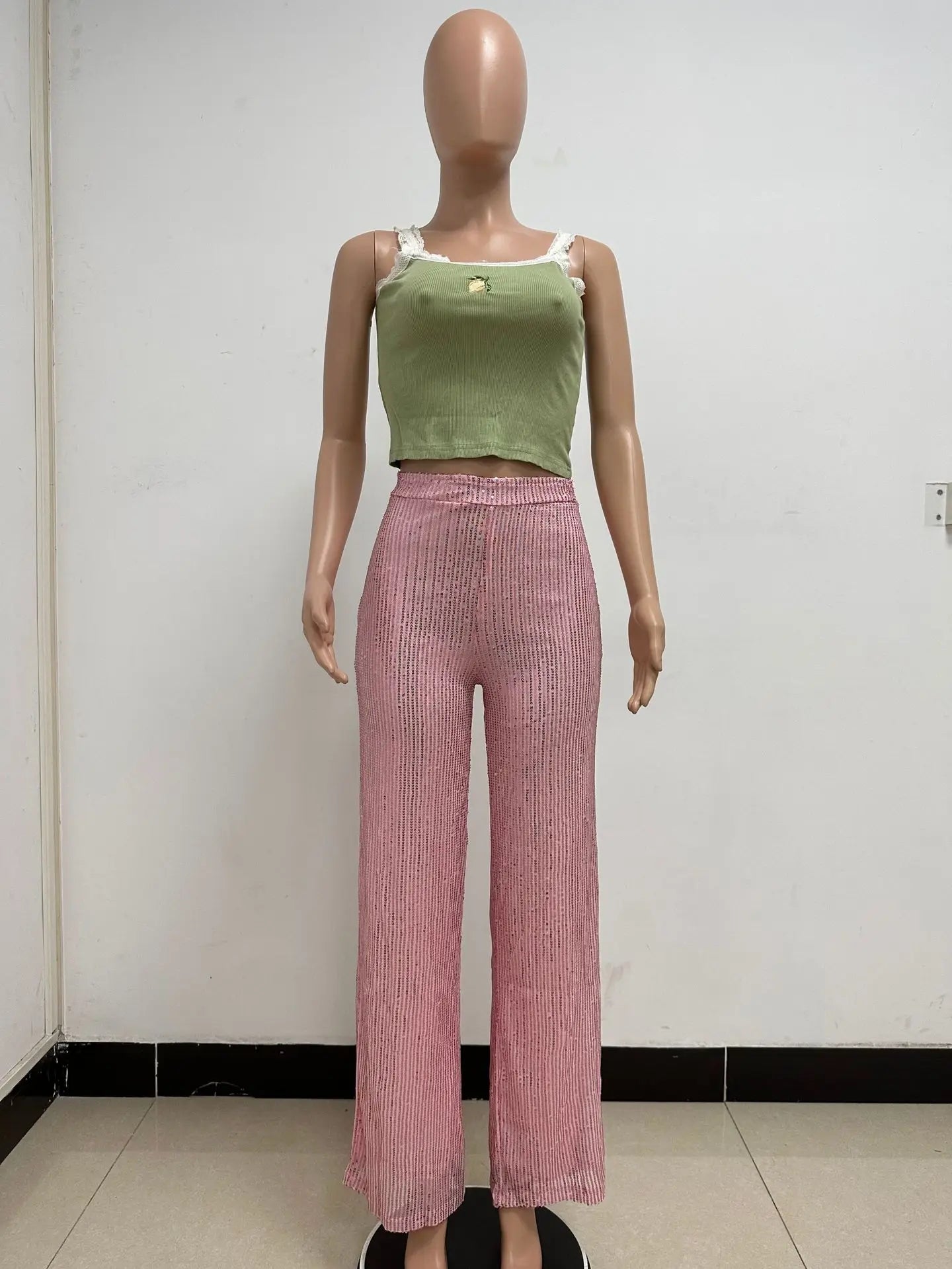 Pantaloni da donna, abbigliamento femminile, vestiti alla moda, pantaloni casual con paillettes, pantaloni eleganti, ampi e fluidi, a gamba larga, hwy5623