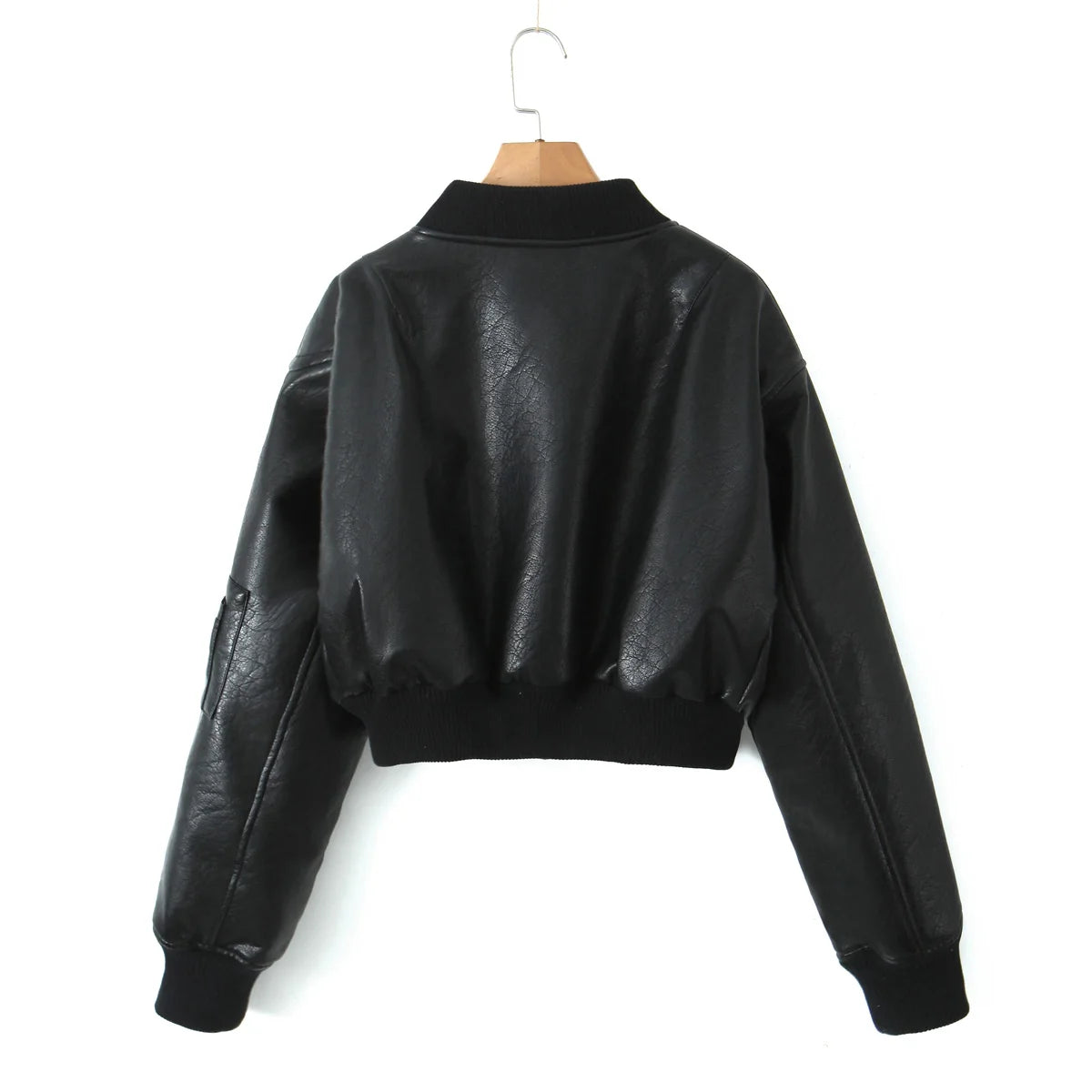 Giacca in Pelle PU Y2K COOL da Donna con Collo a V, Maniche Lunghe, Cerniera, Imbottita, Corta e Larga, Grigia