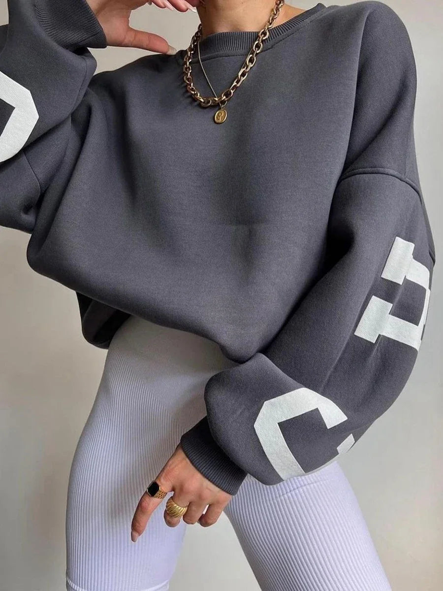 Combhasaki Y2K Grunge Pullover allentato da donna Felpe con stampa di lettere Top a maniche lunghe ispessiti casual Felpa con cappuccio autunnale Streetwear