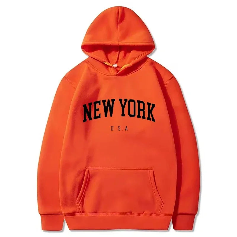 Uomo Donna New York USA City Felpe con cappuccio Moda Lettera stampata Felpe grafiche Allentate Casual Harajuku Pullover con cappuccio Abbigliamento sportivo