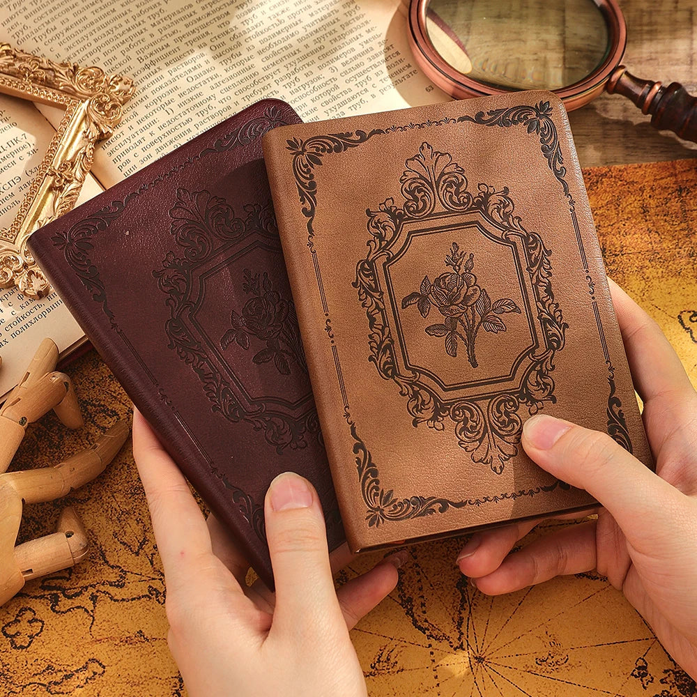 144 Sheets A6 Vintage PU Leather Journal Book Portable Lined Thick Paper Notebook Writing Diary Monthly Schedule Weekly Planner