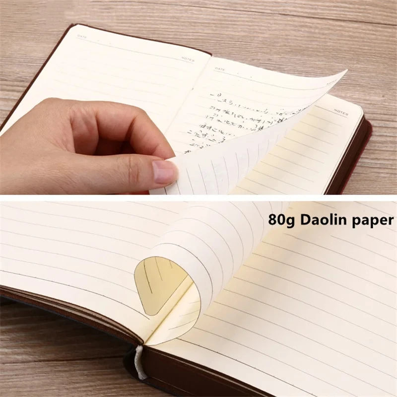 A6 Retro Style Pocket Type Mini Notebook Stamping Process Artificial PU Leather Writing Book Portable Notepad Office Bookkeeping