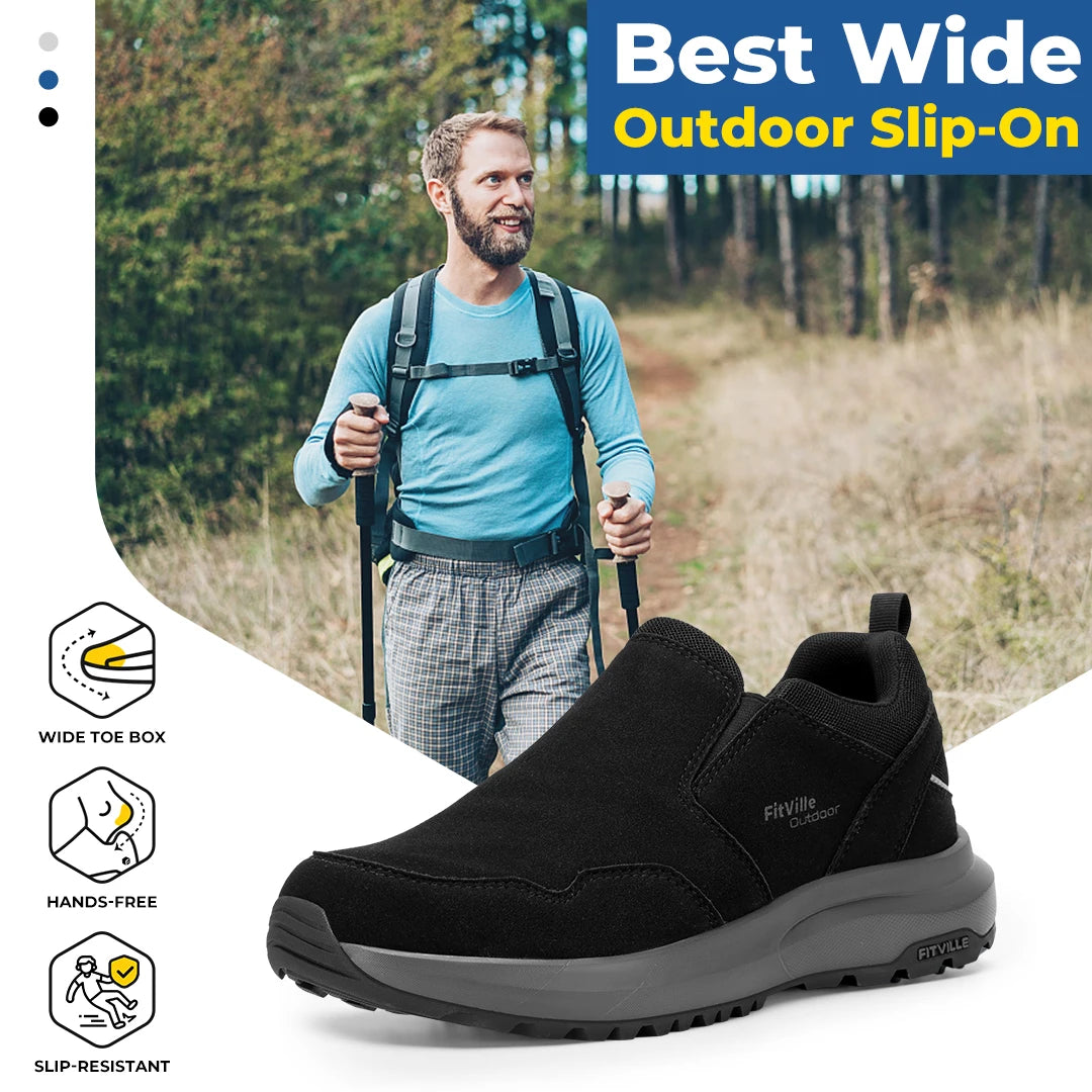FitVille Mocassini da trekking extra larghi da uomo, comode scarpe da passeggio ortopediche con supporto per l'arco plantare per sentieri di trekking all'aperto, piedi piatti e sollievo dal dolore ai piedi