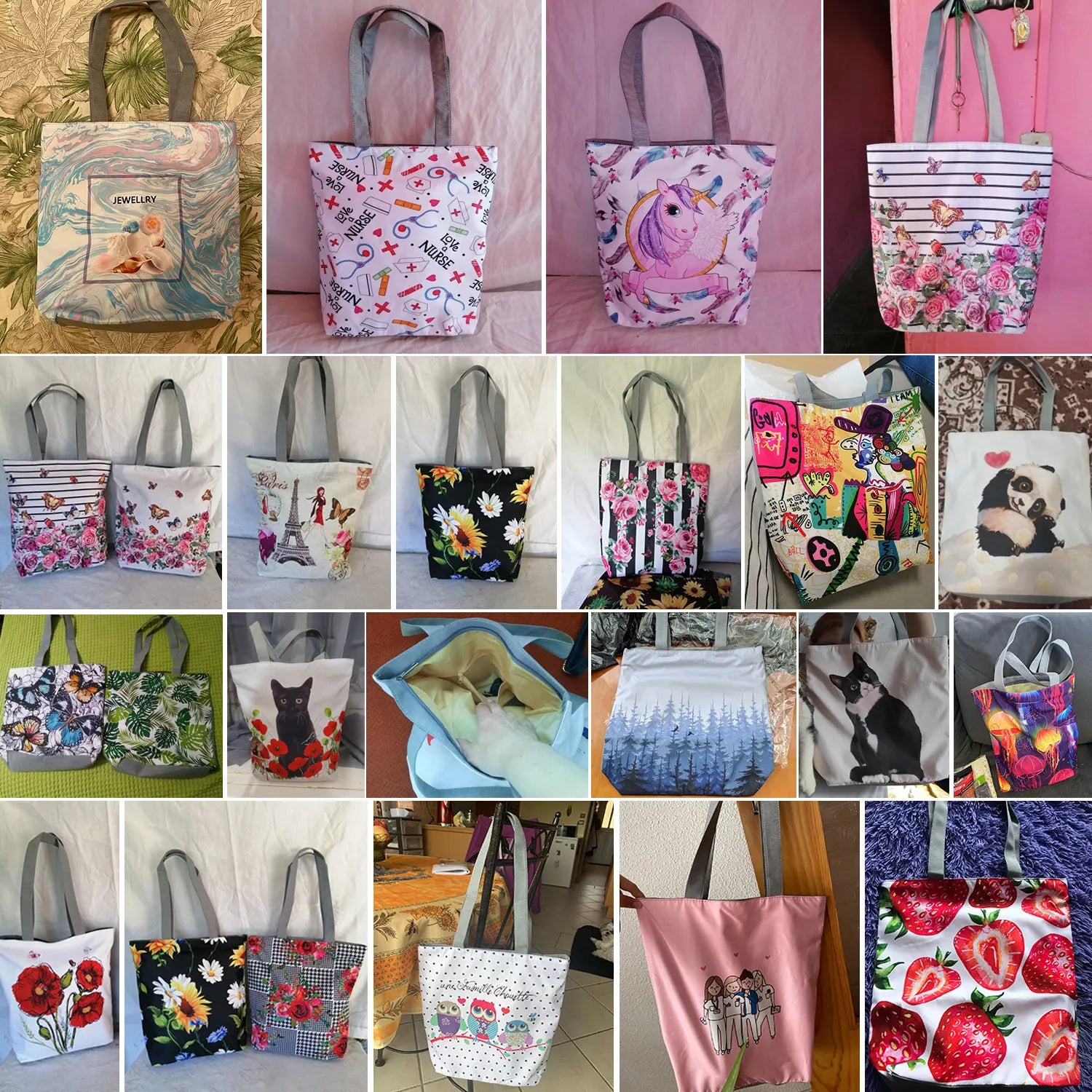 Pretty Cartoon Cat Print borse borse da spiaggia da donna ad alta capacità Cute Animal Graphic Eco borse per la spesa riutilizzabili portatili