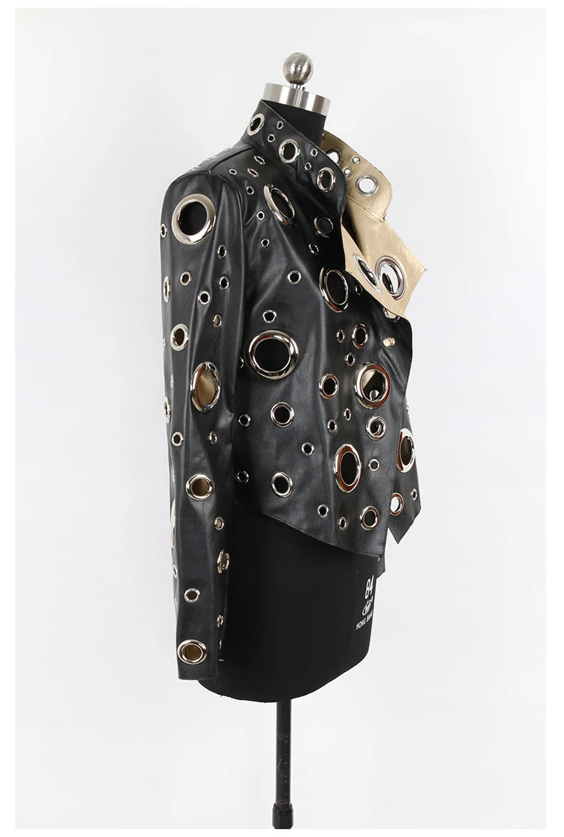 Nerazzurri primavera autunno corto scava fuori giacca in pelle Pu donna rivetto fresco elegante Designer di lusso vestiti pista moda 2024