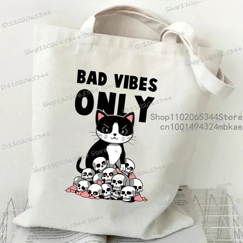 Nuove borse tote da donna della serie Cat Borsa ecologica in tela con stampa di gatti mucca carina Borsa a tracolla per adolescenti per amanti dei gatti di moda Harajuku ad alta capacità