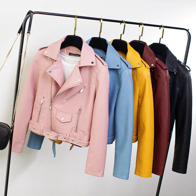 2025 Primavera Autunno Nuova giacca di pelle da donna Abbigliamento da moto Cappotto corto