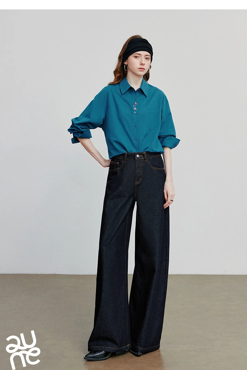 TOYOUTH Jeans denim da donna 2025 Autunno Nuovi pantaloni larghi a banana curvi larghi