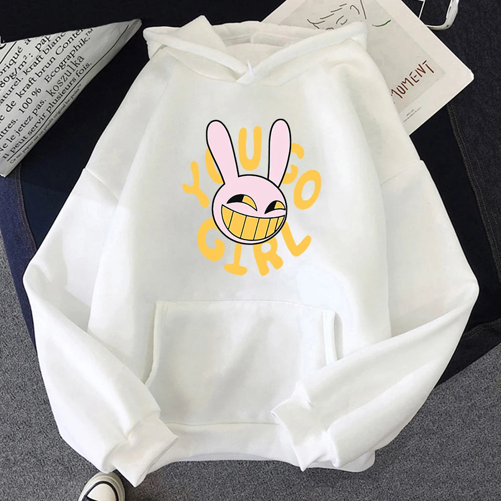 YOU GO GIRL Felpa con cappuccio Digital Circus Jax Moda Donna Harajuku Divertente Felpa con cappuccio con coniglio carino Felpa pullover vintage unisex Cartoon