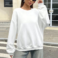 Felpa da Donna Primaverile Bianca Traspirante, Pullover Tinta Unita, Top Casual Ampio per Tutte le Stagioni, Manica Lunga Sottile con Collo Rotondo