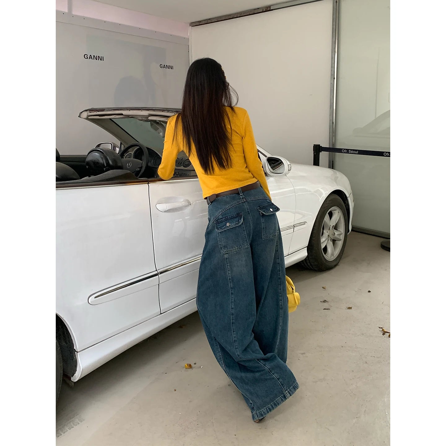 Jeans in denim blu a gamba dritta e vestibilità ampia da donna, pantaloni casual a gamba larga, comodi e rilassanti, stile coreano, per la primavera