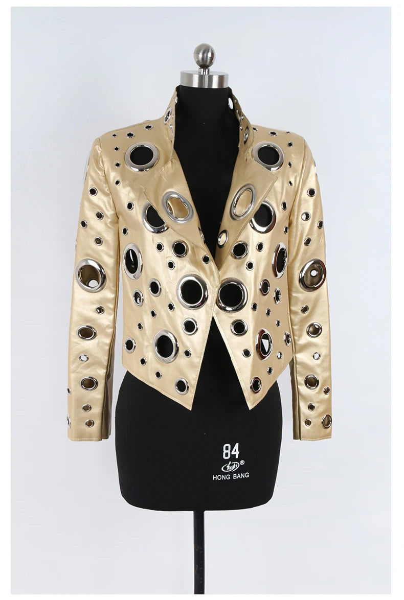 Nerazzurri primavera autunno corto scava fuori giacca in pelle Pu donna rivetto fresco elegante Designer di lusso vestiti pista moda 2024