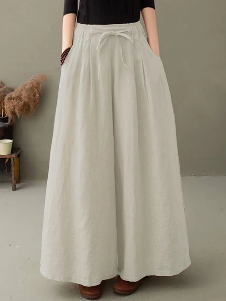 ZANZEA Pantaloni a gamba larga da donna eleganti Pantaloni autunnali Casual con coulisse Pantalon Palazzo Donna Elastico in vita Rapa oversize