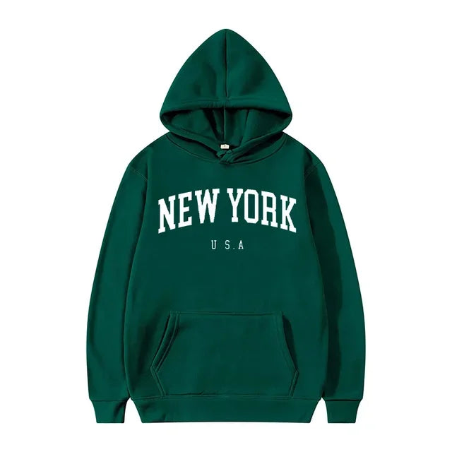 Uomo Donna New York USA City Felpe con cappuccio Moda Lettera stampata Felpe grafiche Allentate Casual Harajuku Pullover con cappuccio Abbigliamento sportivo