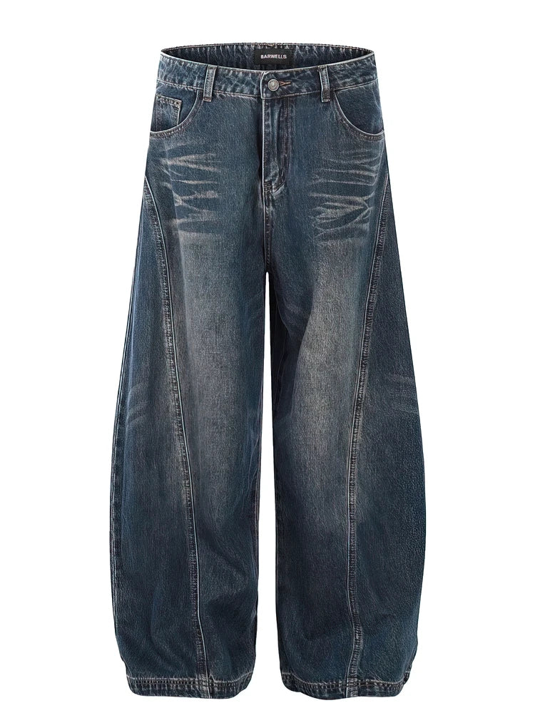 Jeans Baggy Vintage Neri Lavati da Uomo, Pantaloni a Gamba Larga con Taglio Curvo, Streetwear, Stile Cowboy, Casual, in Denim, a Gamba Dritta