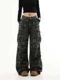Pantaloni Cargo mimetici donna Y2K Streetwear Jeans a vita bassa pantaloni a gamba larga retrò pantaloni dritti in Denim Harajuku