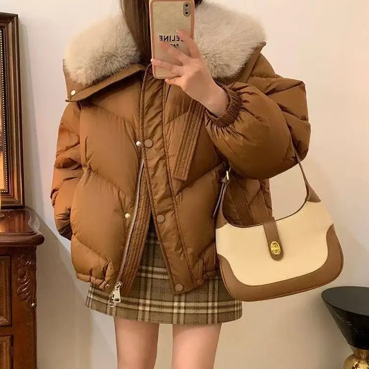2025 inverno nuovo piumino corto imbottito donna Parka collo di pelliccia cappotti di cotone spesso vestiti nero tuta sportiva casual femminile nuovo