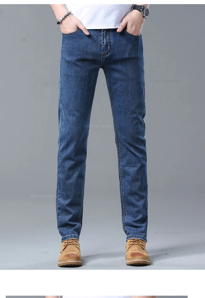 Jeans slim azzurri da uomo primaverili Pantaloni in denim in tessuto elasticizzato casual alla moda Pantaloni classici Grigio fumo