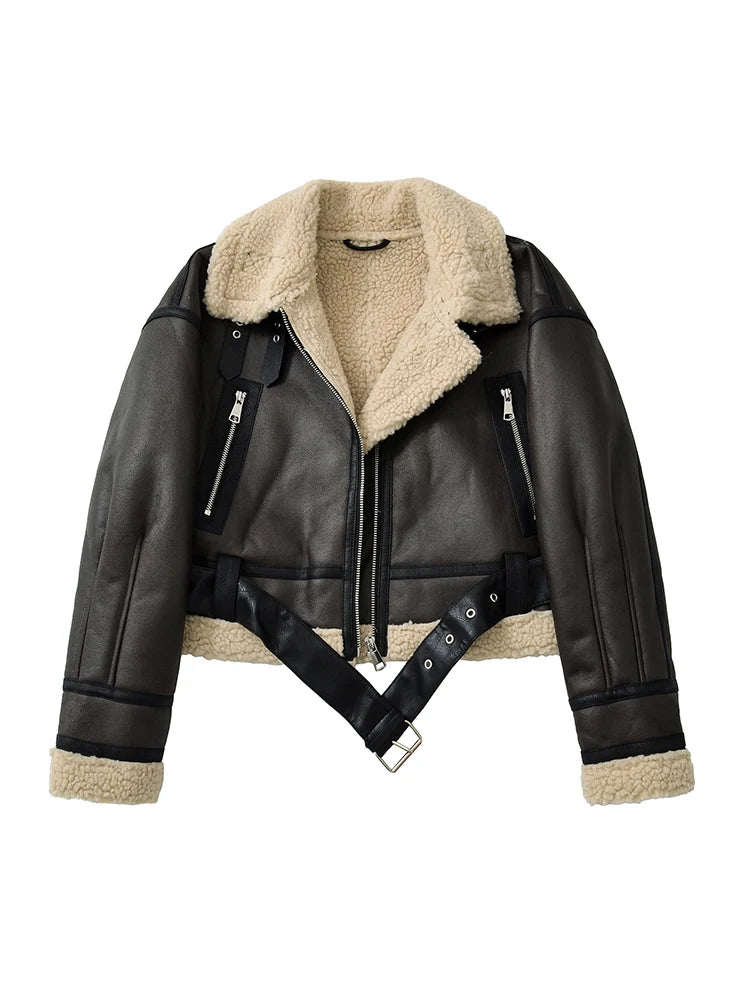 Ailegogo Autunno Inverno Donna Caldo sciolto pelliccia di agnello sintetica Cappotto corto Streetwear Cappotto femminile con cerniera retrò Capispalla