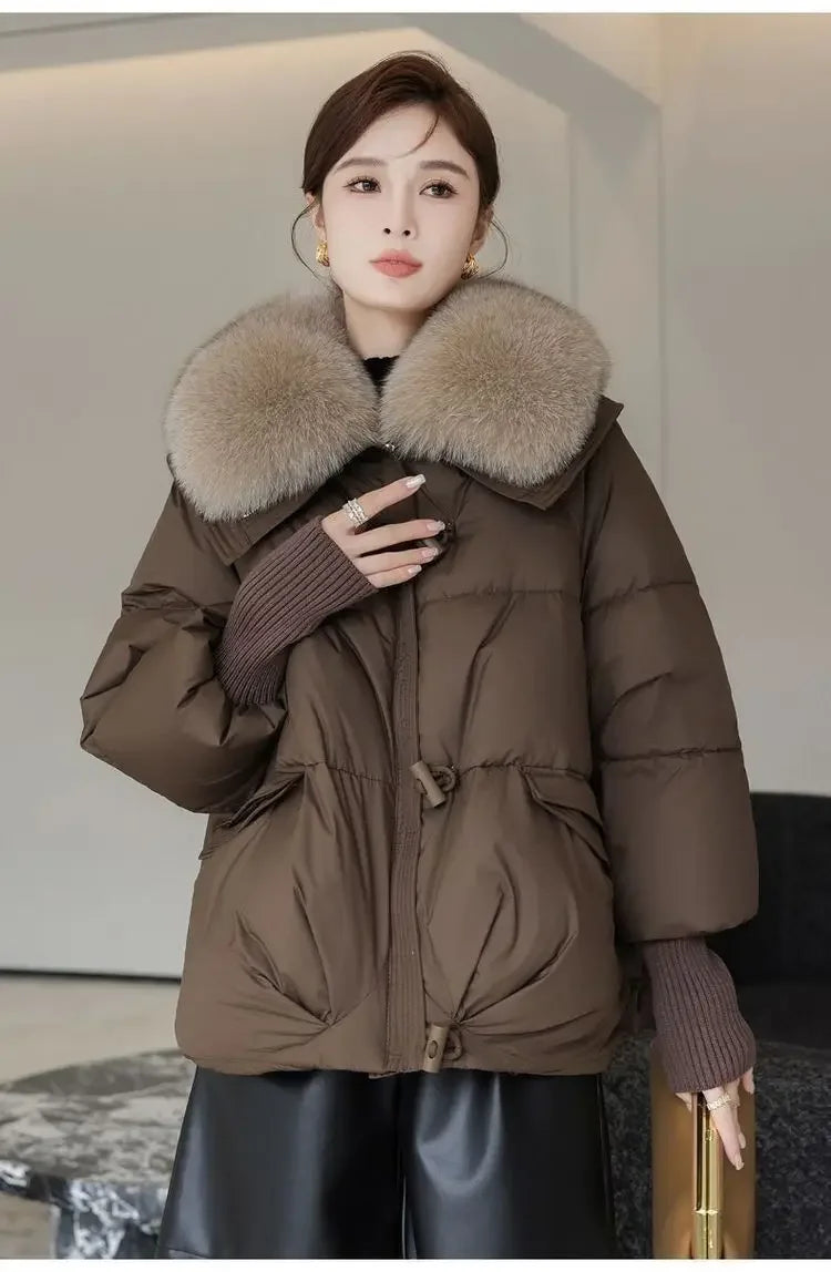 2025 inverno nuovo piumino corto imbottito donna Parka collo di pelliccia cappotti di cotone spesso vestiti nero tuta sportiva casual femminile nuovo