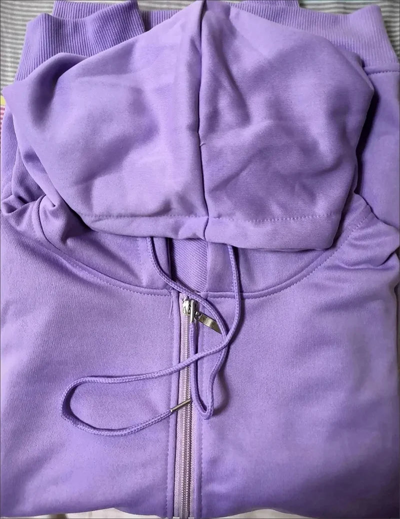 2025 Primavera Autunno Donna Felpe con cappuccio Felpe Giacca con cerniera Studentessa Top Sottile cappotto a maniche lunghe Lady Viola Capispalla casual